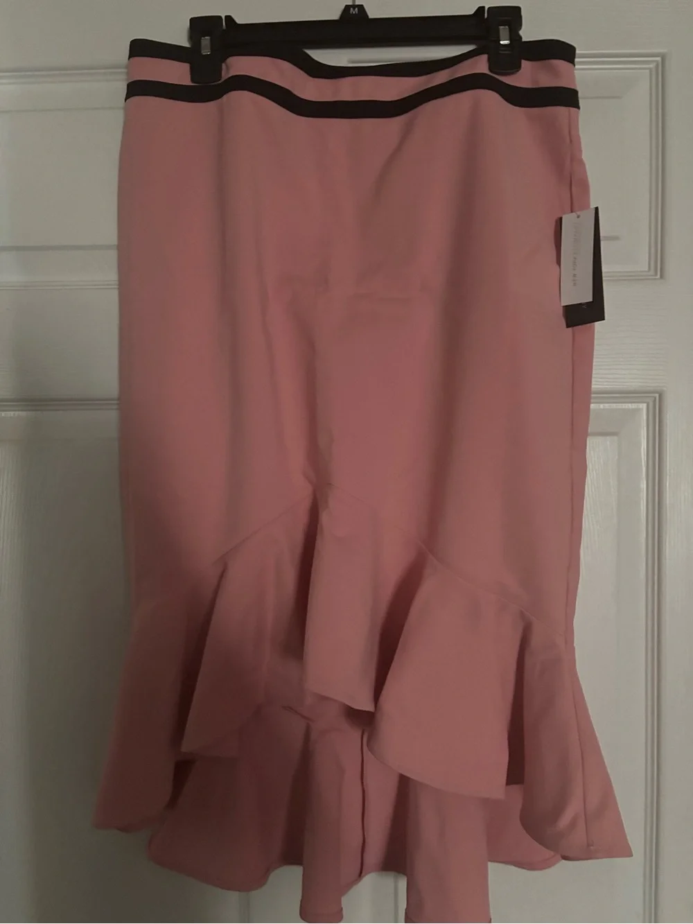 New York & Company Pink High-Low Ruffle Skirt with Black Trim